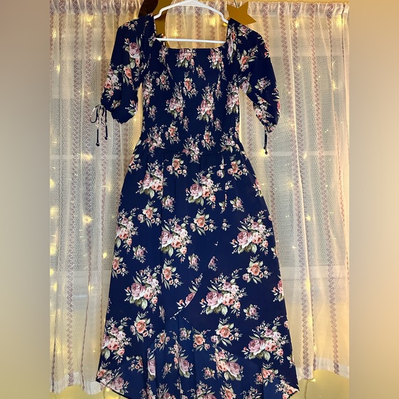 Wild Rosette Shirt Dress in Navy with Pink Floral